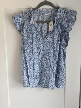 GAP Blue Floral Ruffle Sleeve Blouse Size Small